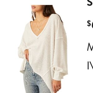Free People Cream Balloon Sleeve Thermal Top